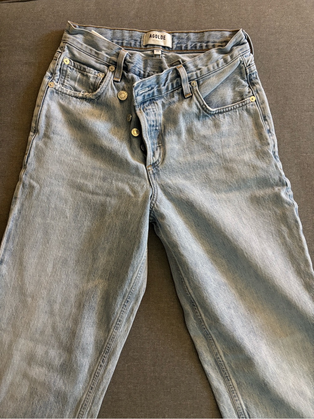 Agolde Light Blue criss cross Jeans with Button Fly